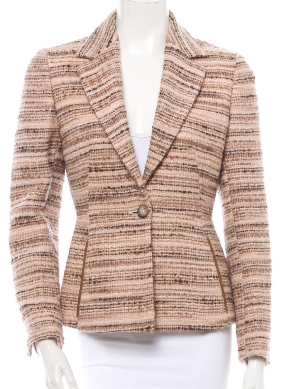 Prada Striped Beige Tweed Single-Button Blazer